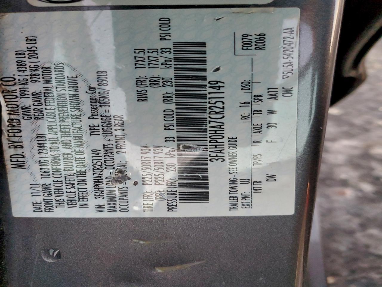 2012 FORD FUSION