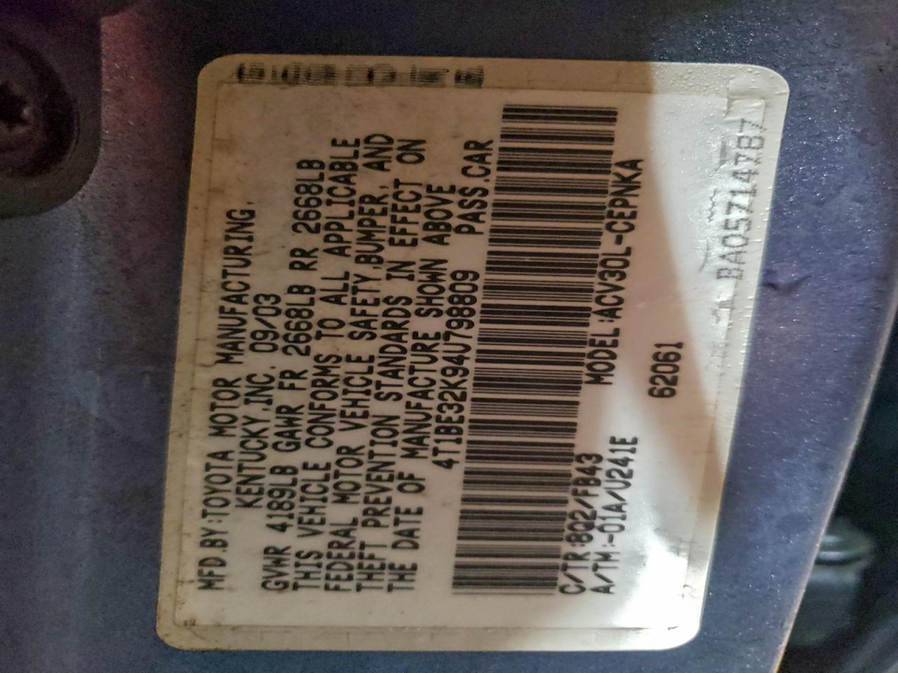 2004 TOYOTA CAMRY