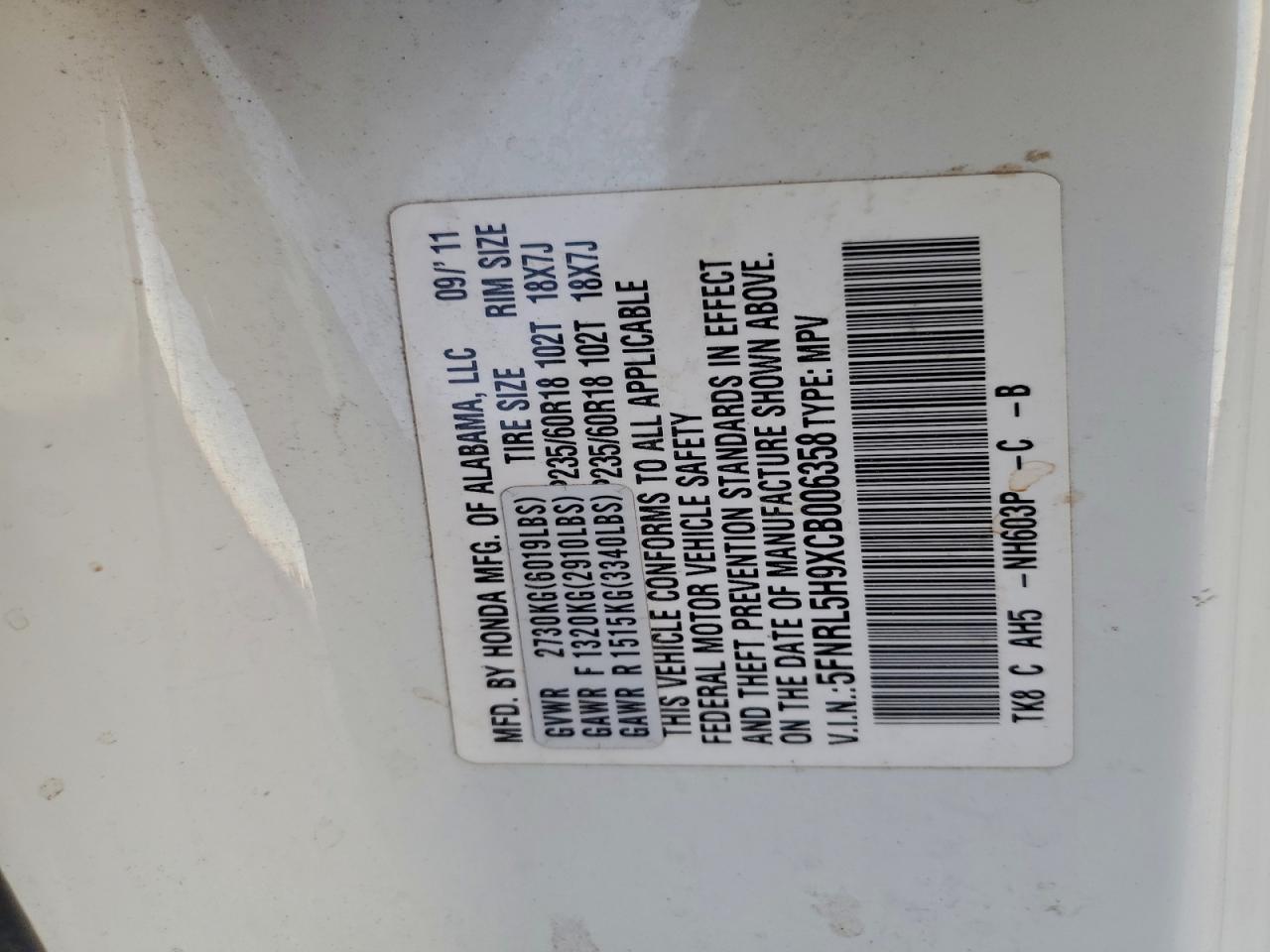 2012 HONDA ODYSSEY