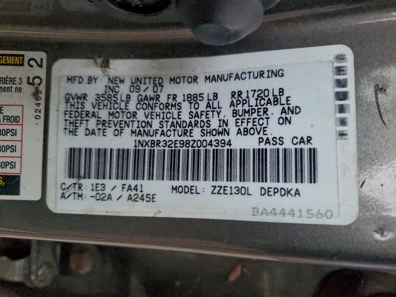 2008 TOYOTA COROLLA