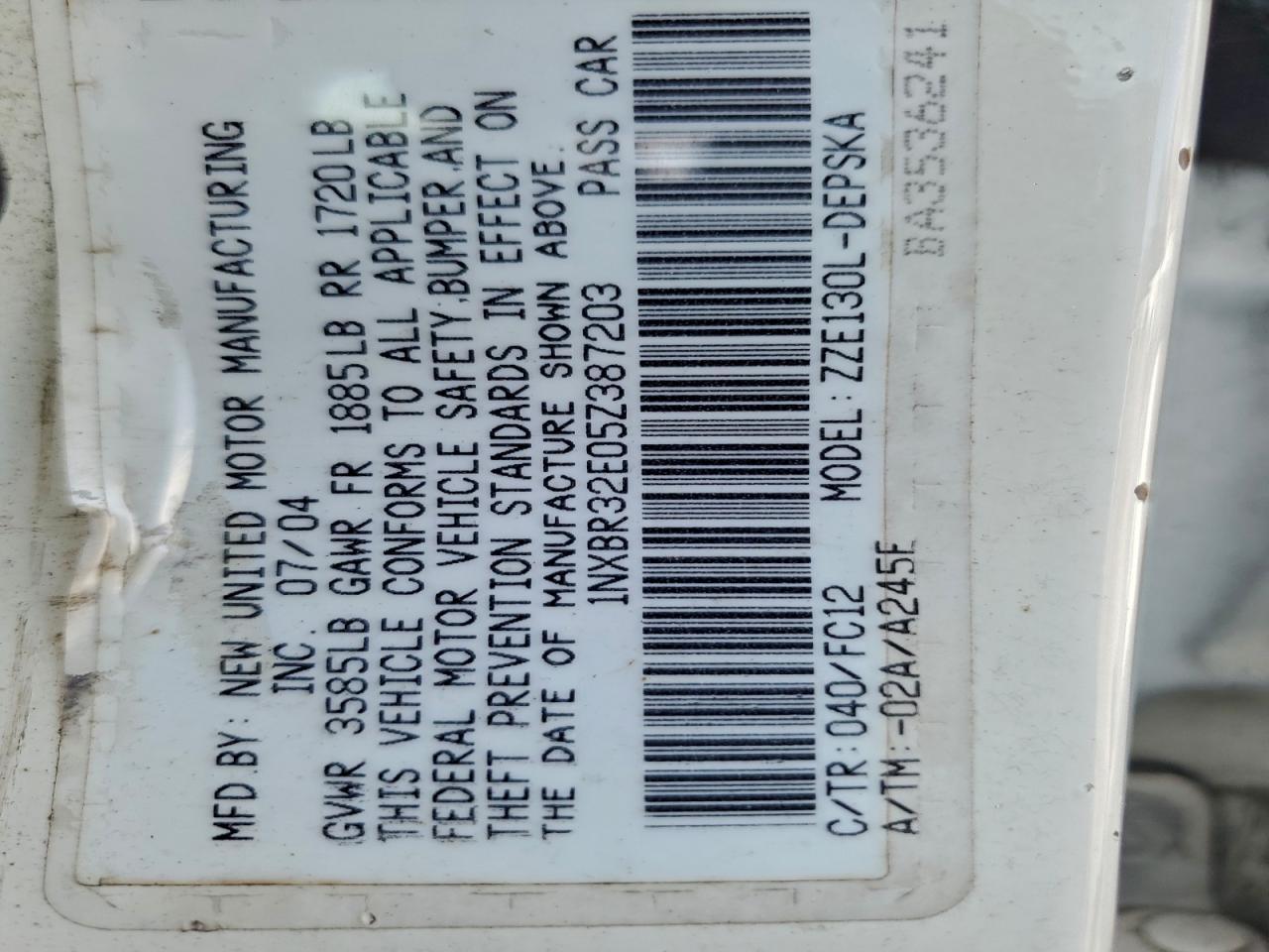 2005 TOYOTA COROLLA