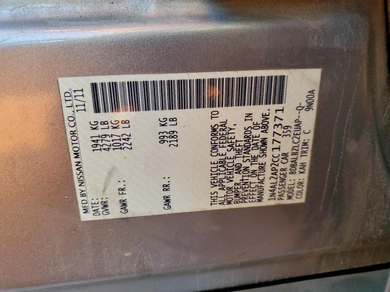 2012 NISSAN ALTIMA