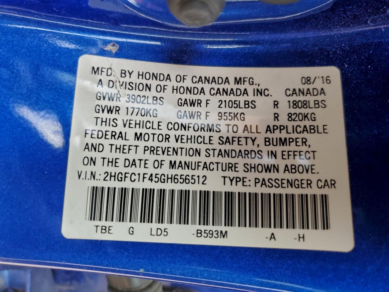 2016 HONDA CIVIC