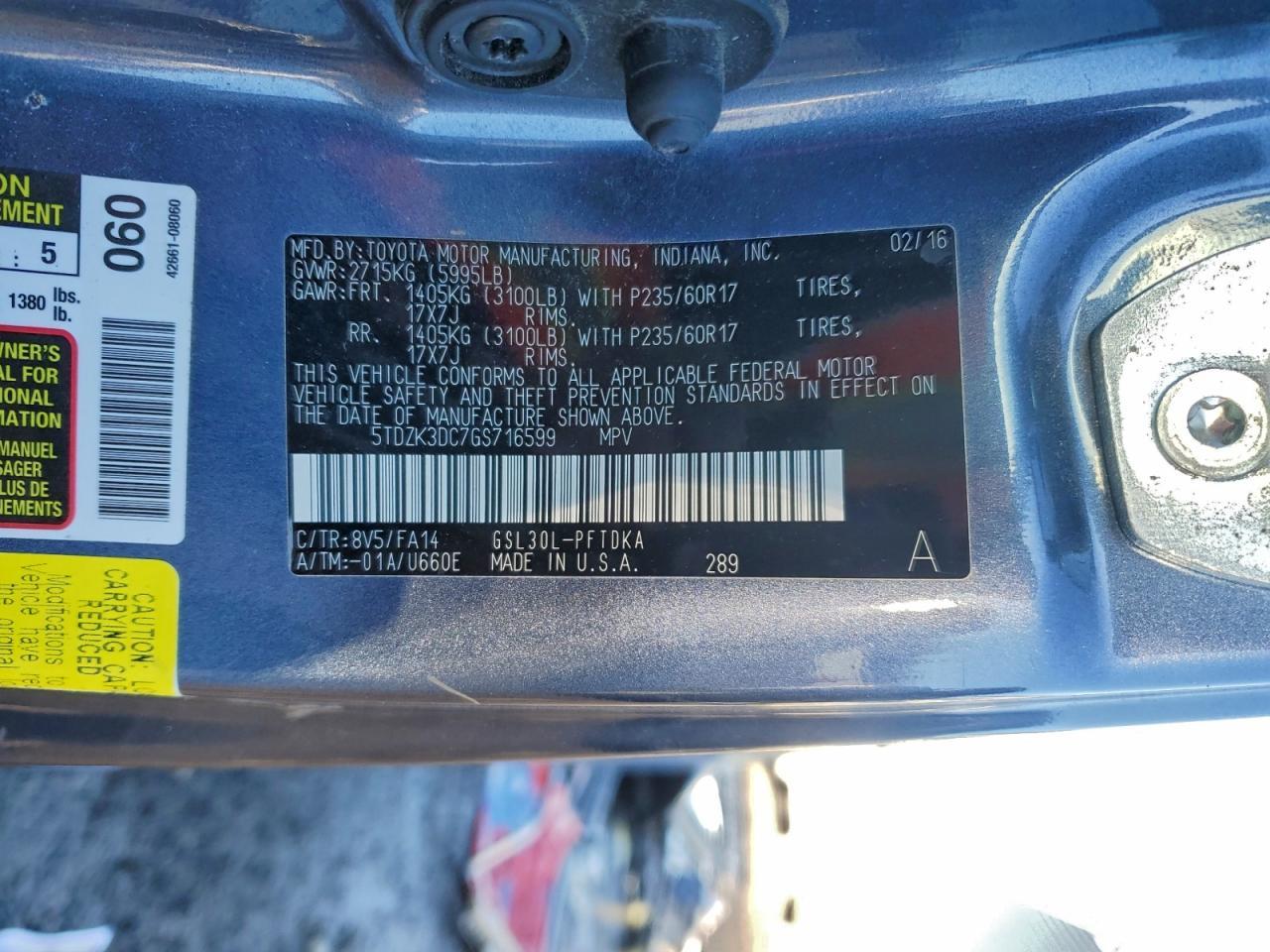2016 TOYOTA SIENNA