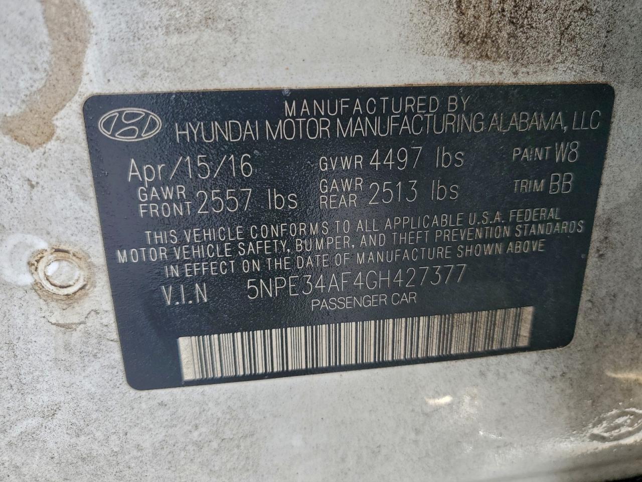 2016 HYUNDAI SONATA