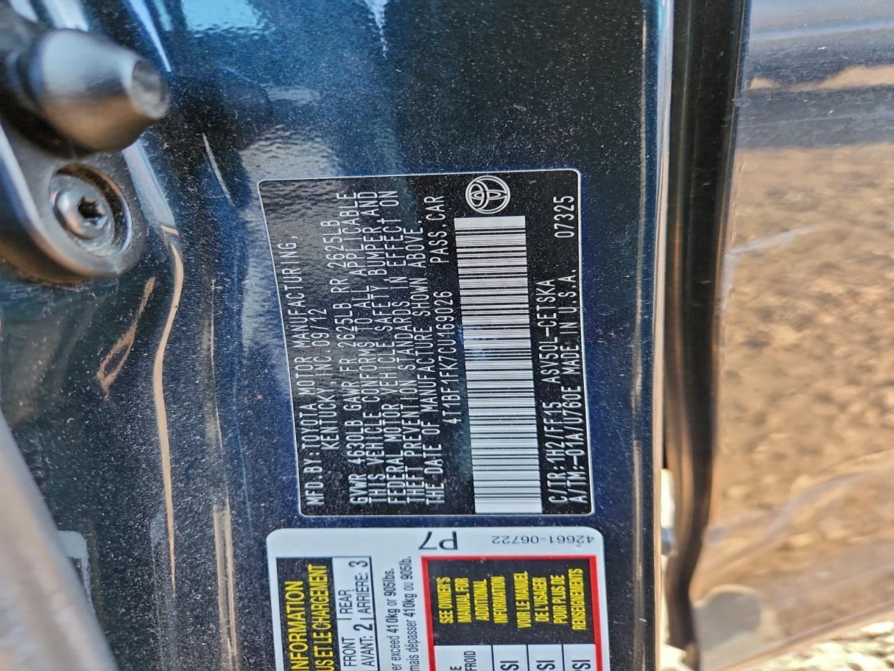 2012 TOYOTA CAMRY