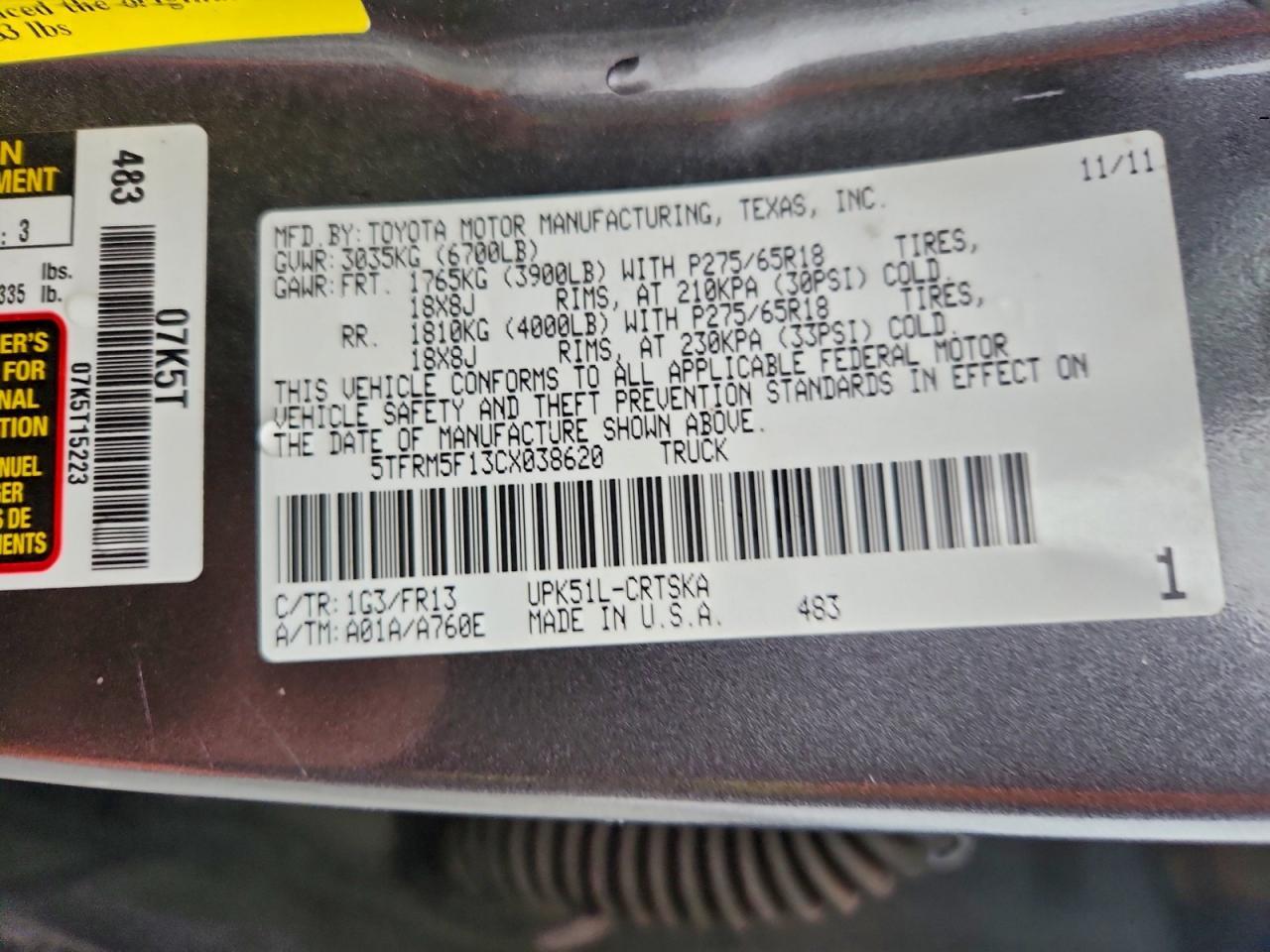 2012 TOYOTA TUNDRA