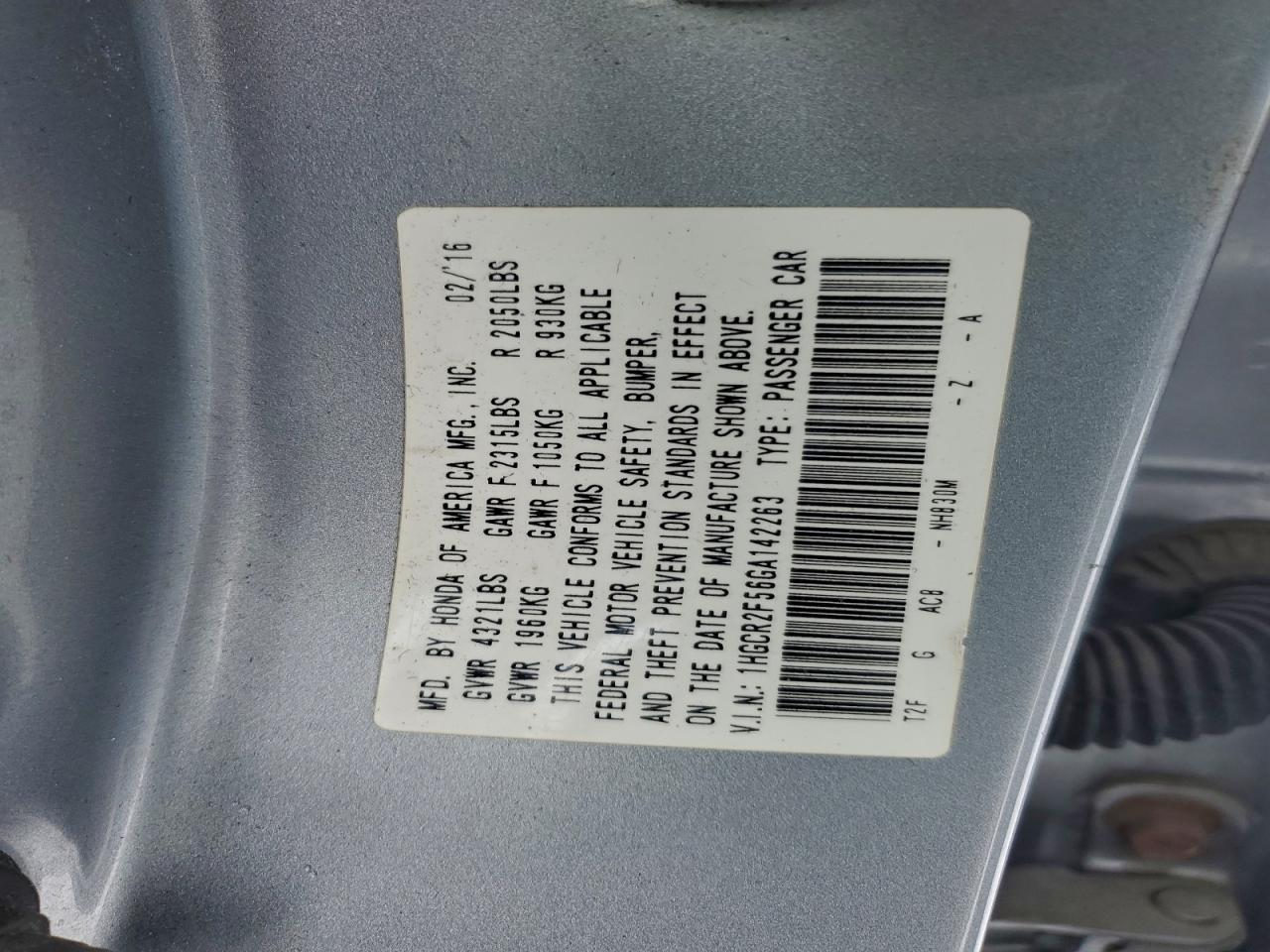 2016 HONDA ACCORD