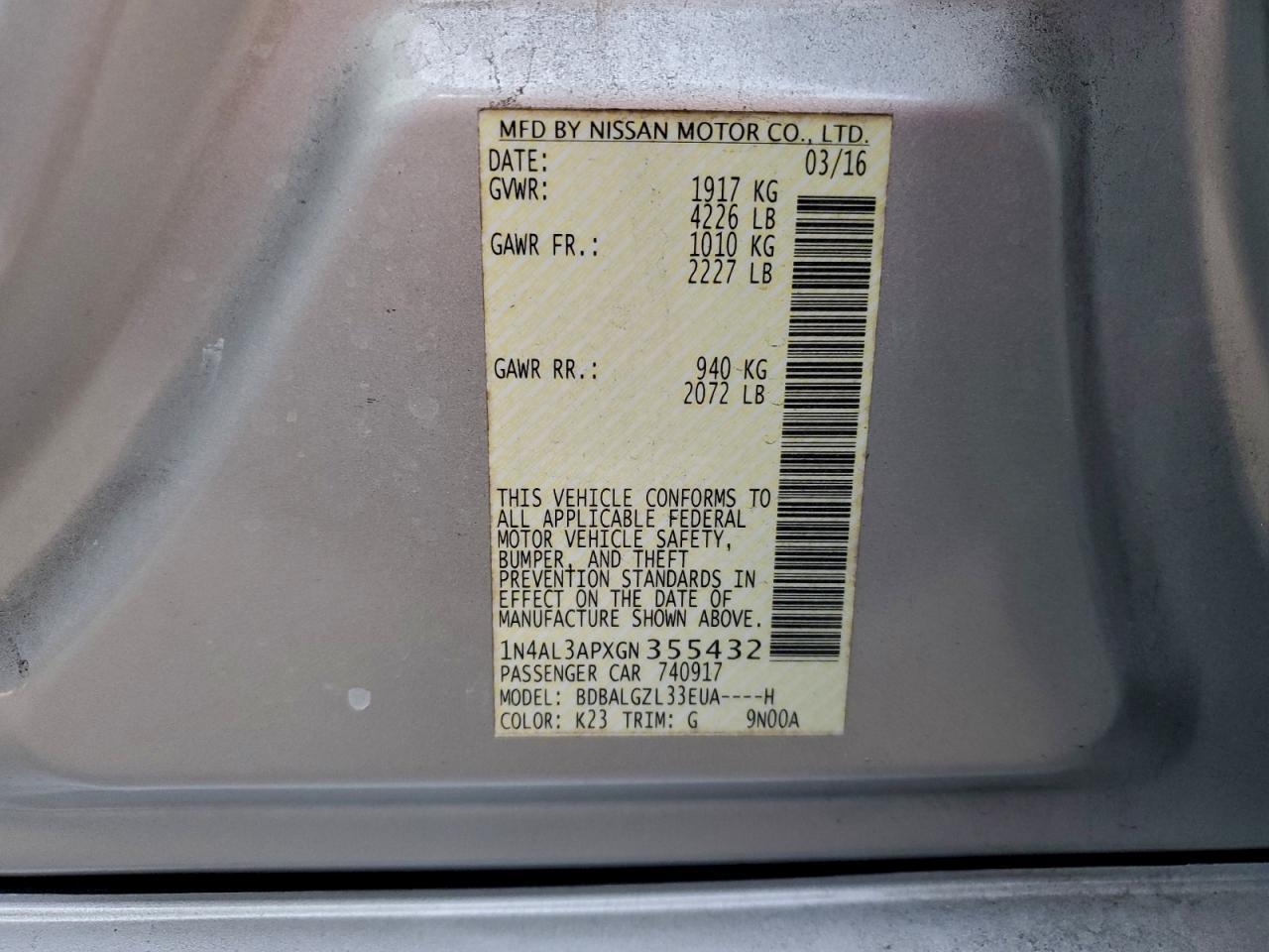 2016 NISSAN ALTIMA