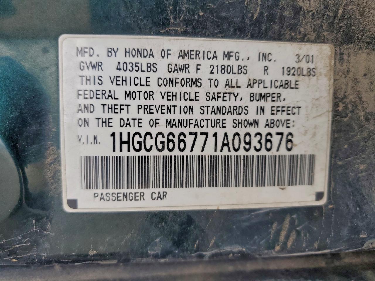 2001 HONDA ACCORD