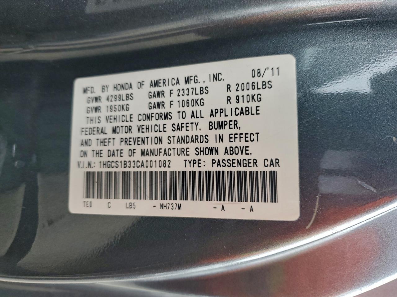 2012 HONDA ACCORD
