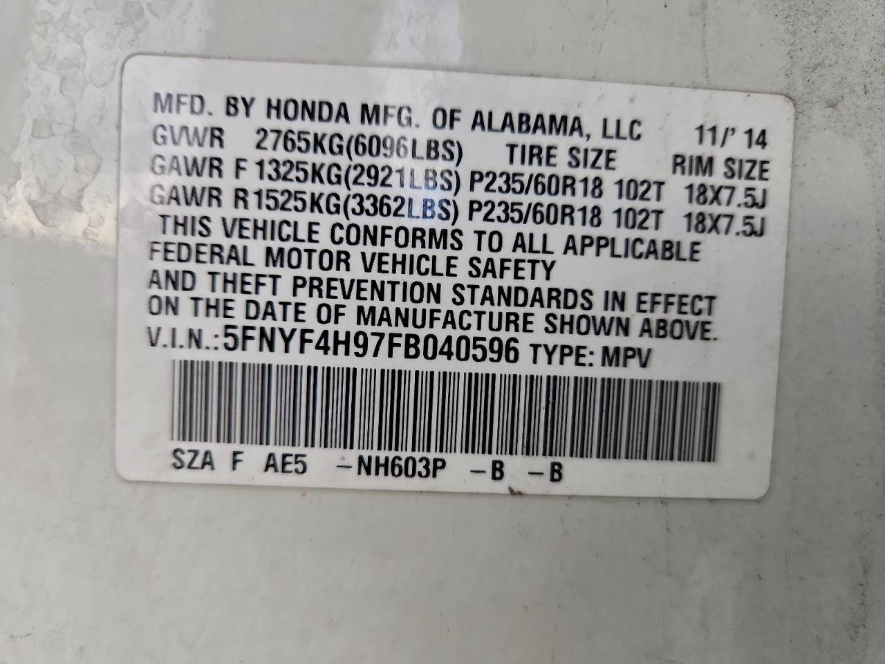2015 HONDA PILOT