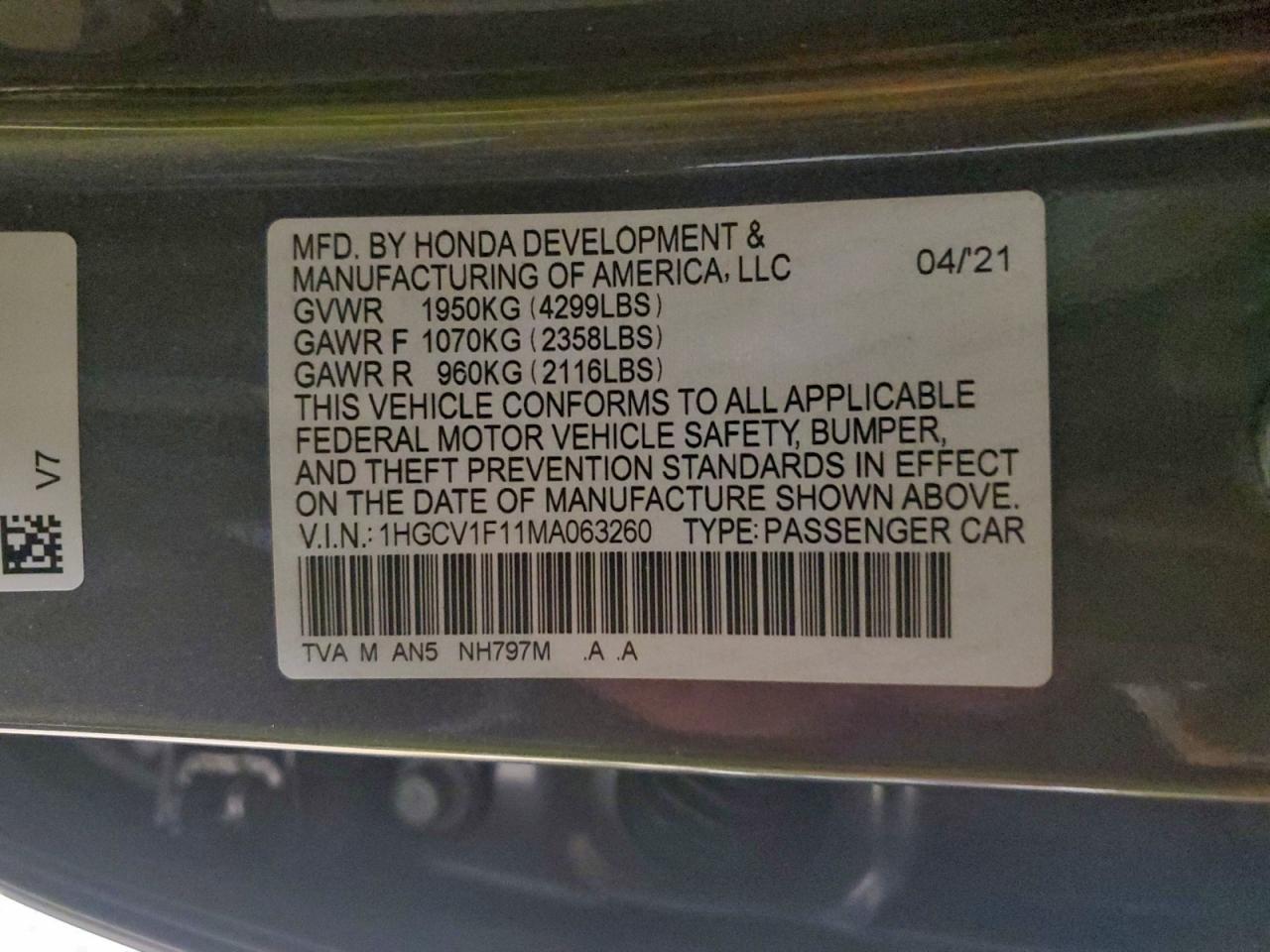 2021 HONDA ACCORD