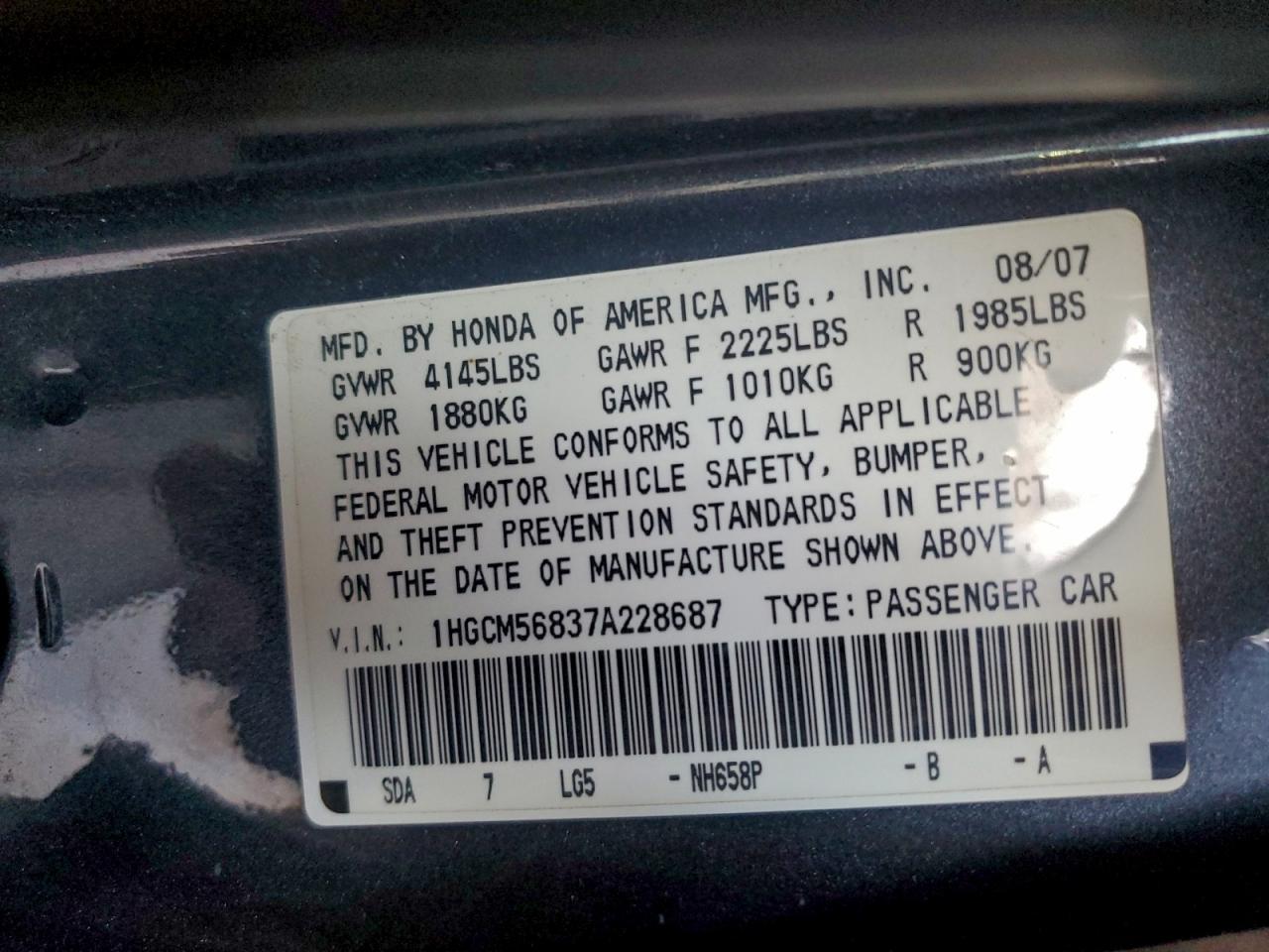 2007 HONDA ACCORD