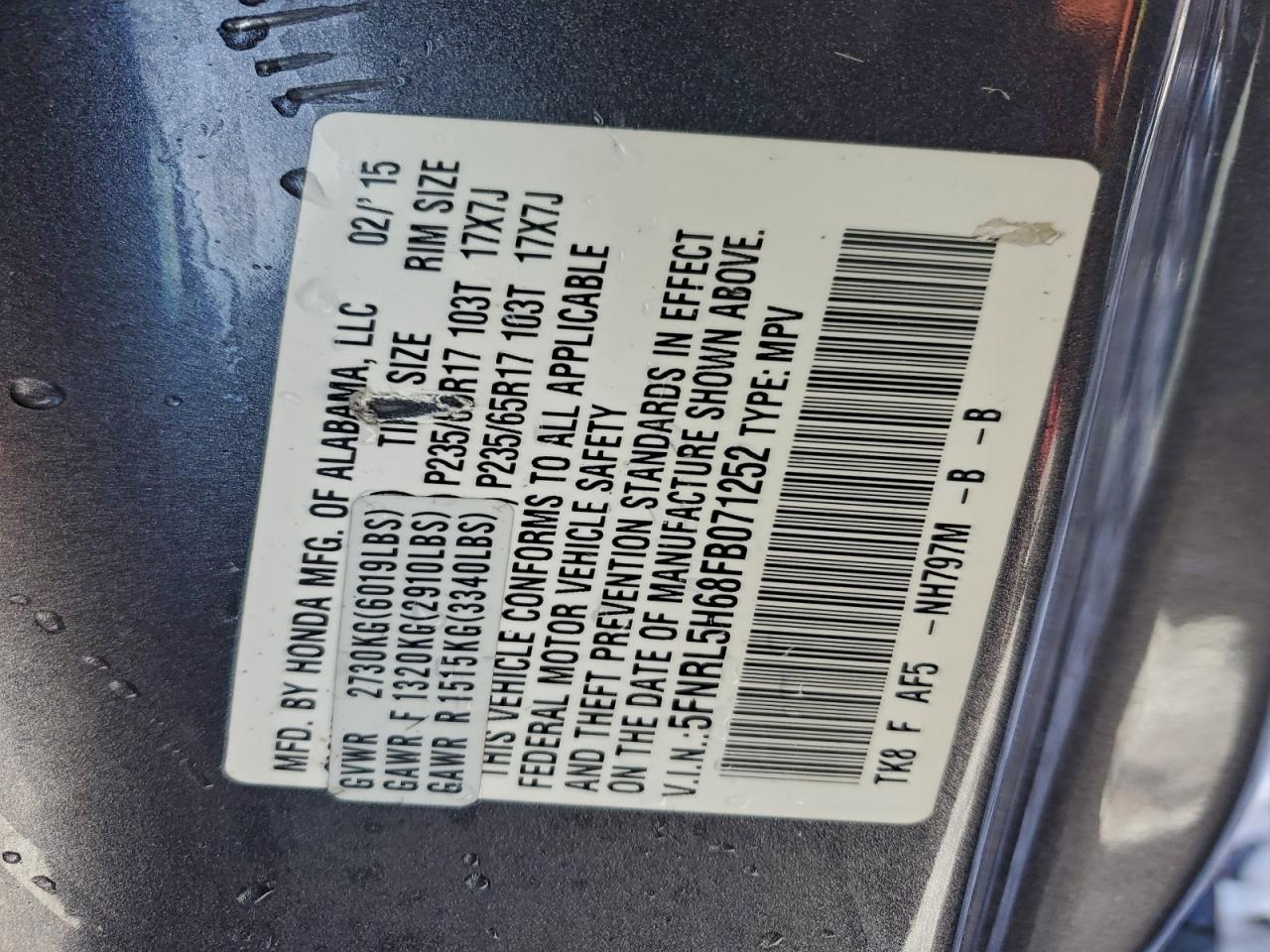 2015 HONDA ODYSSEY