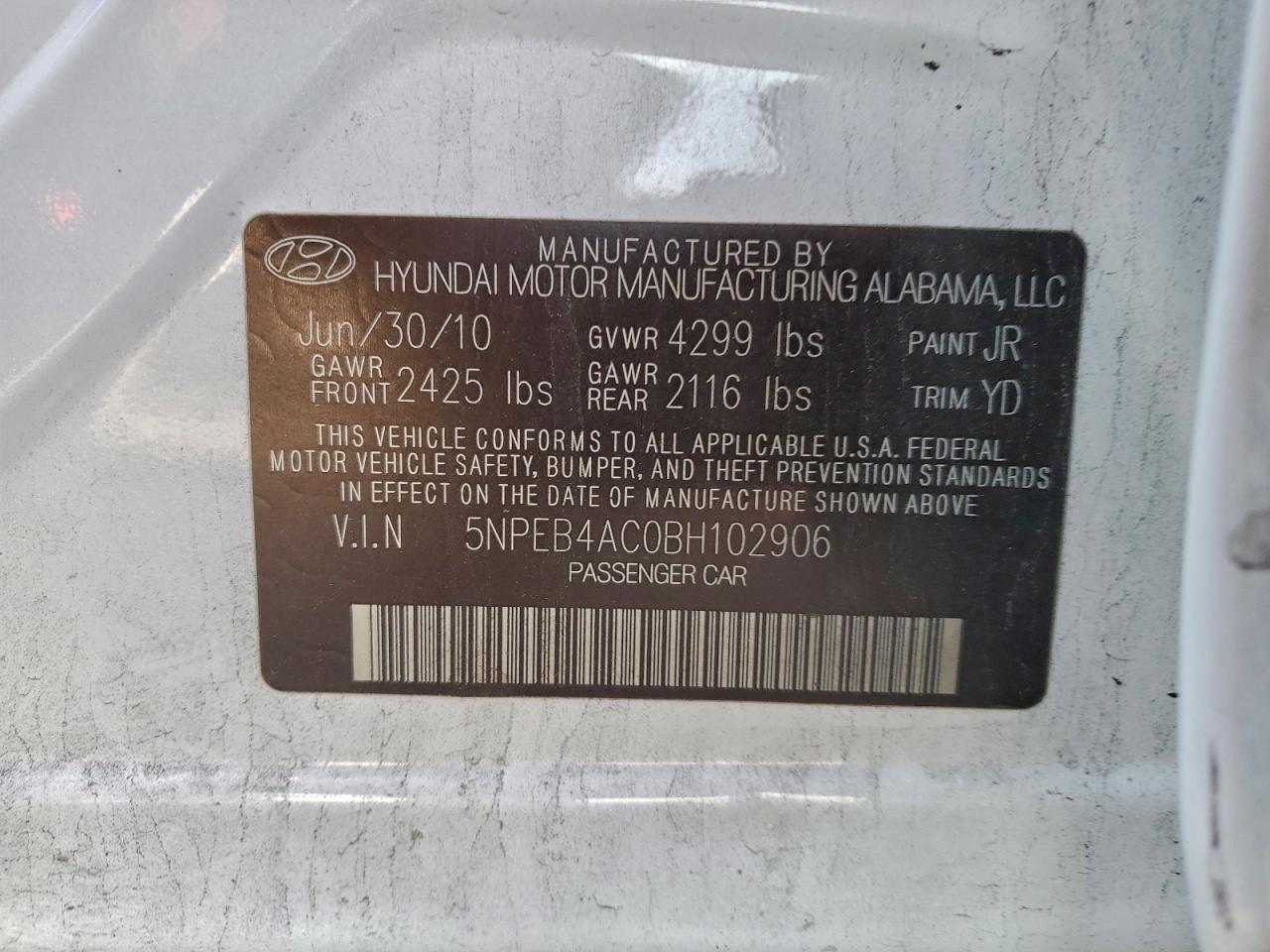 2011 HYUNDAI SONATA