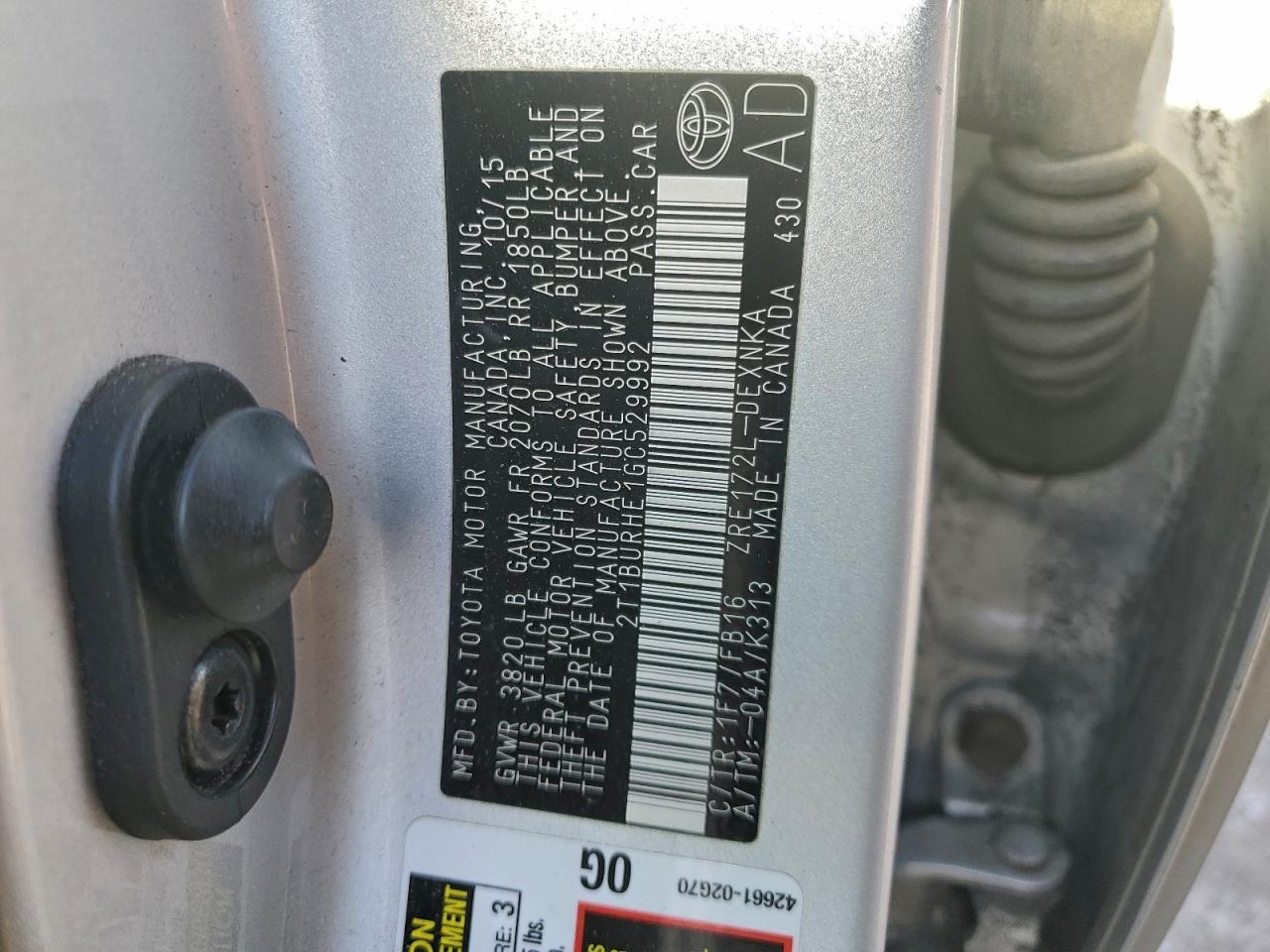 2016 TOYOTA COROLLA