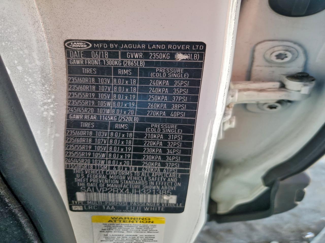 2018 LAND ROVER RANGE ROVER EVOQUE