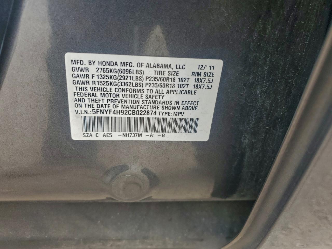 2012 HONDA PILOT