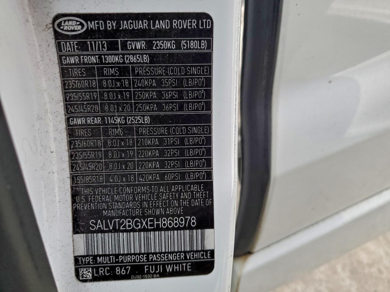 2014 LAND ROVER RANGE ROVER EVOQUE