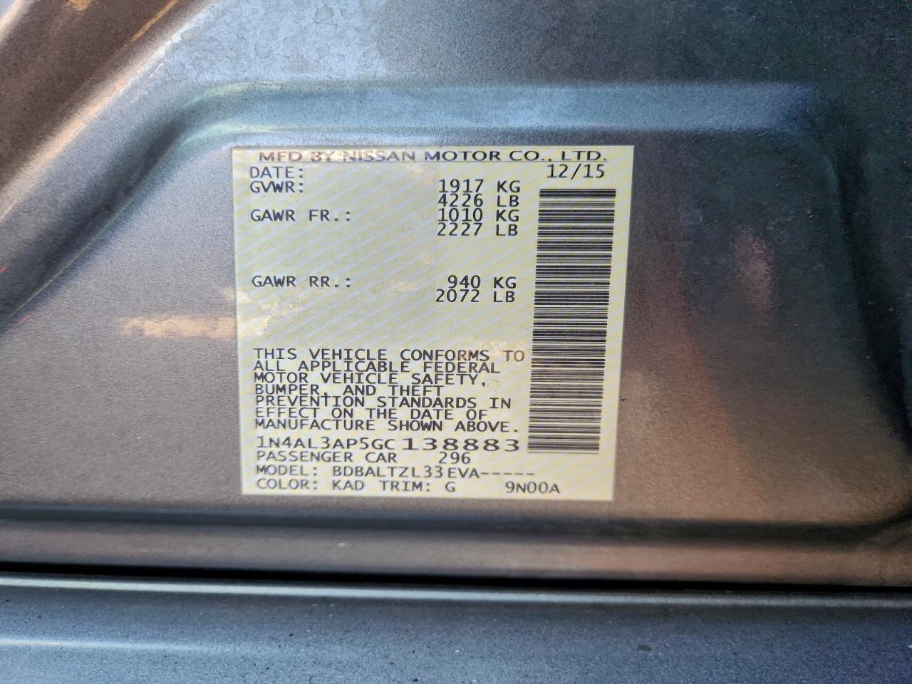 2016 NISSAN ALTIMA