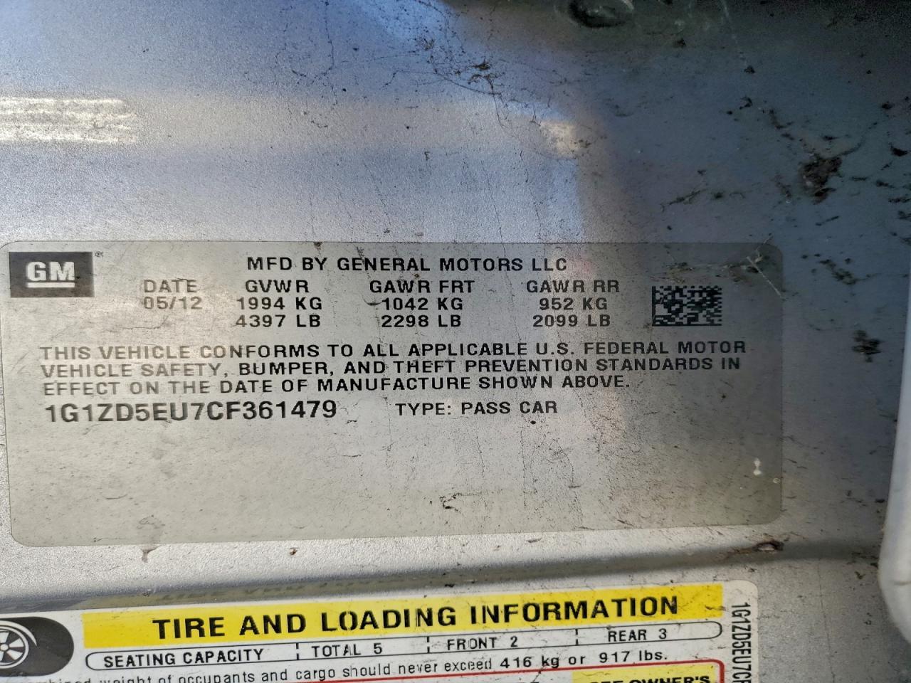 2012 CHEVROLET MALIBU