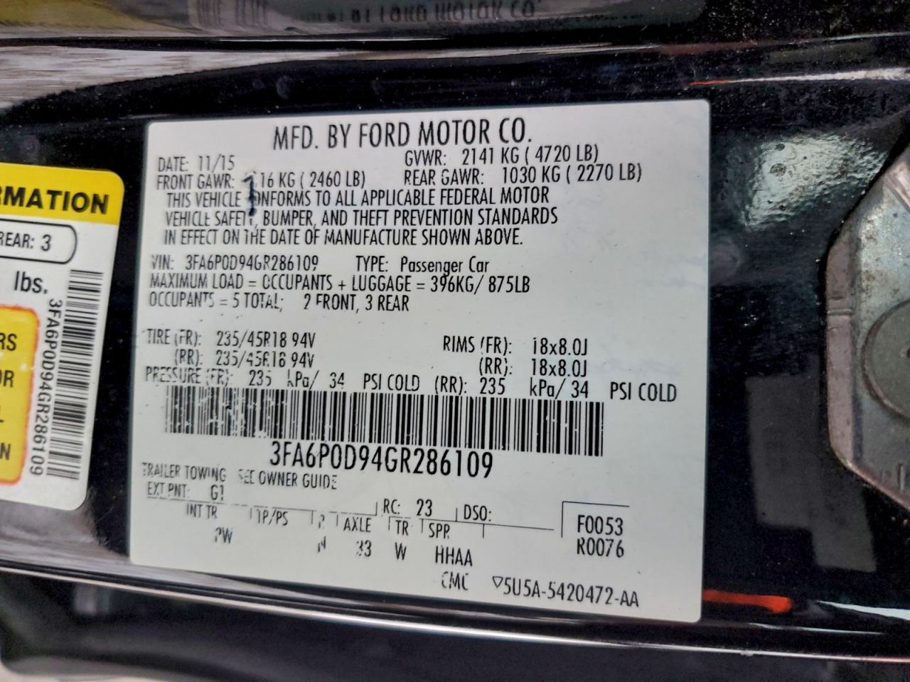 2016 FORD FUSION