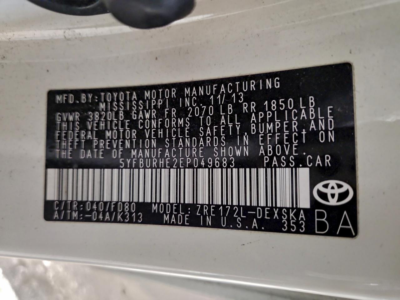2014 TOYOTA COROLLA