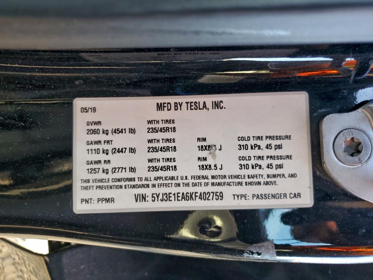 2019 TESLA MODEL 3