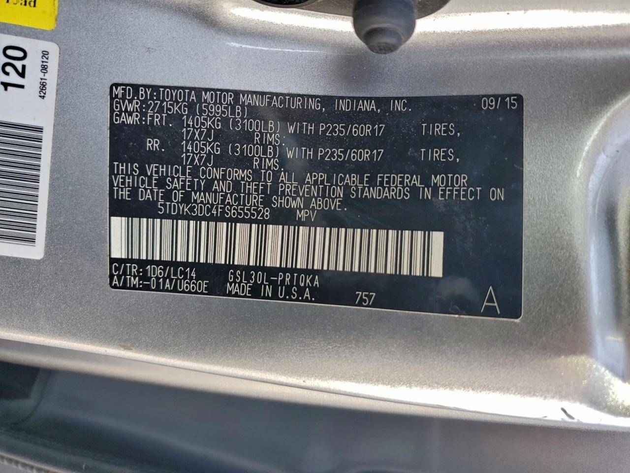 2015 TOYOTA SIENNA