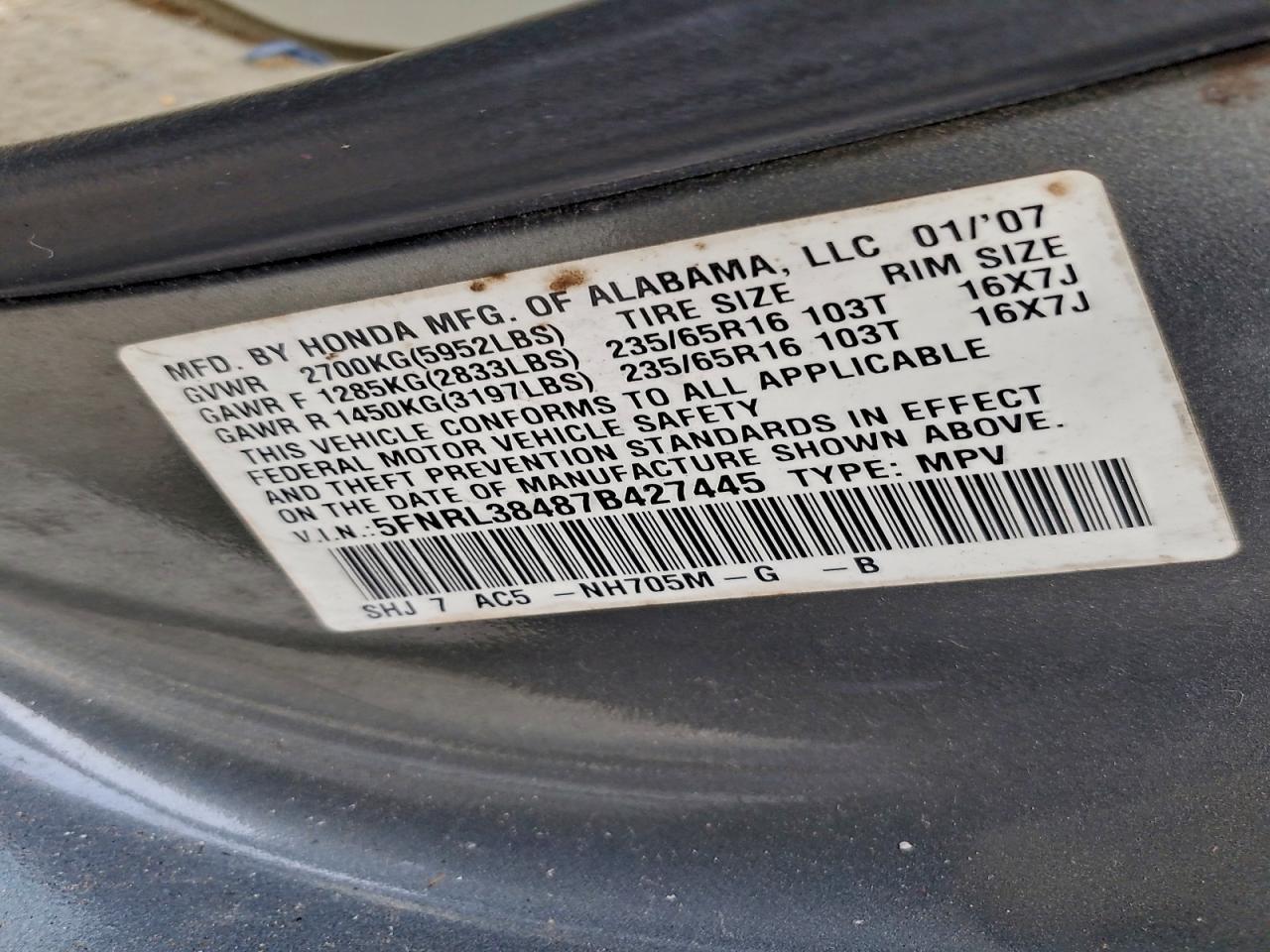 2007 HONDA ODYSSEY
