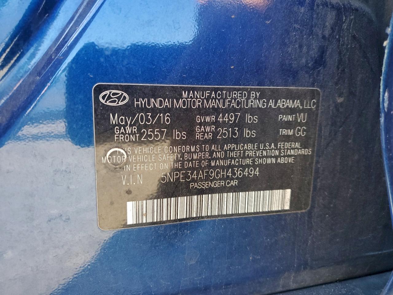 2016 HYUNDAI SONATA