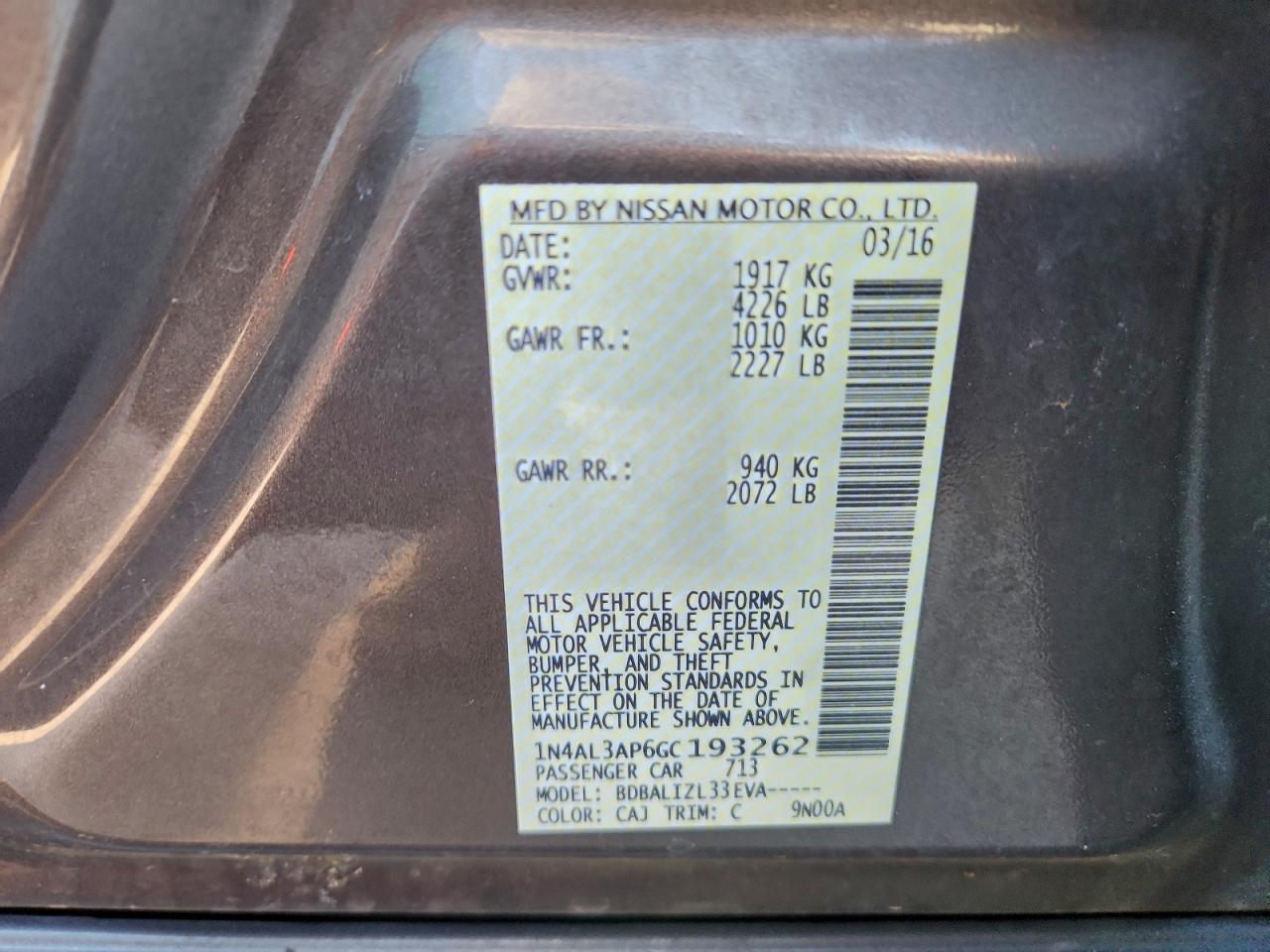 2016 NISSAN ALTIMA