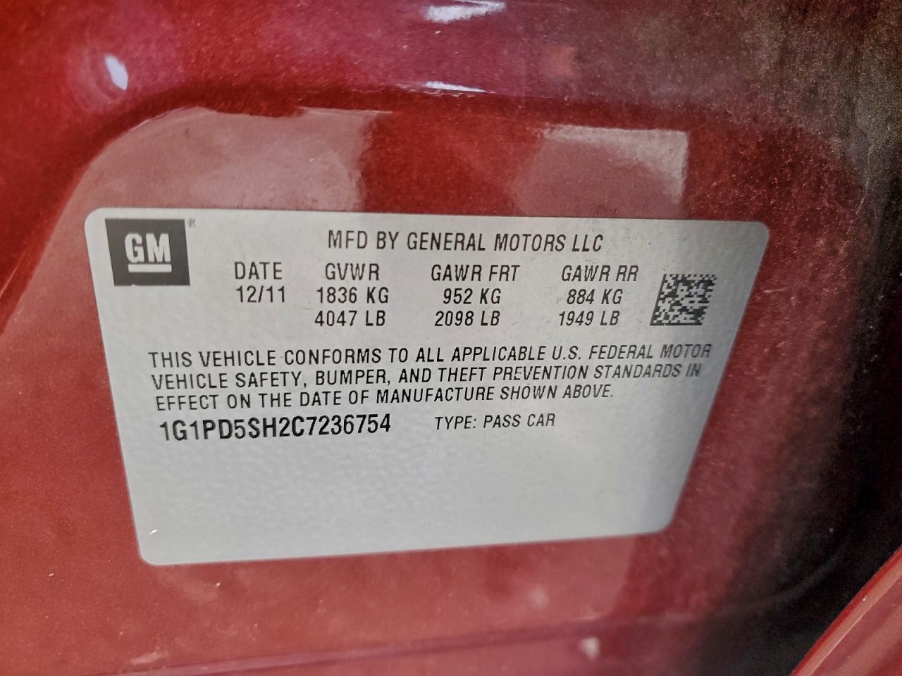 2012 CHEVROLET CRUZE