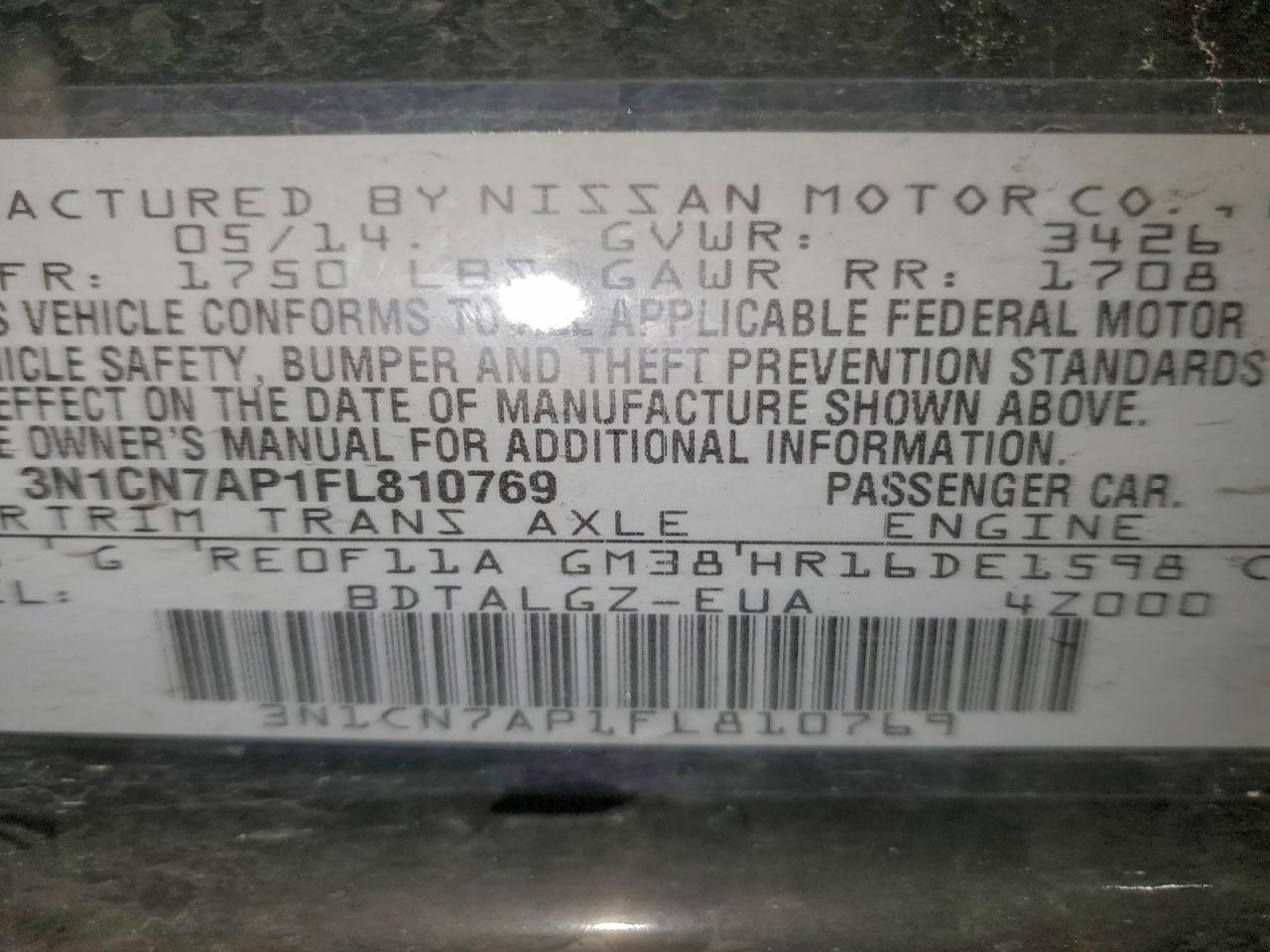 2015 NISSAN VERSA