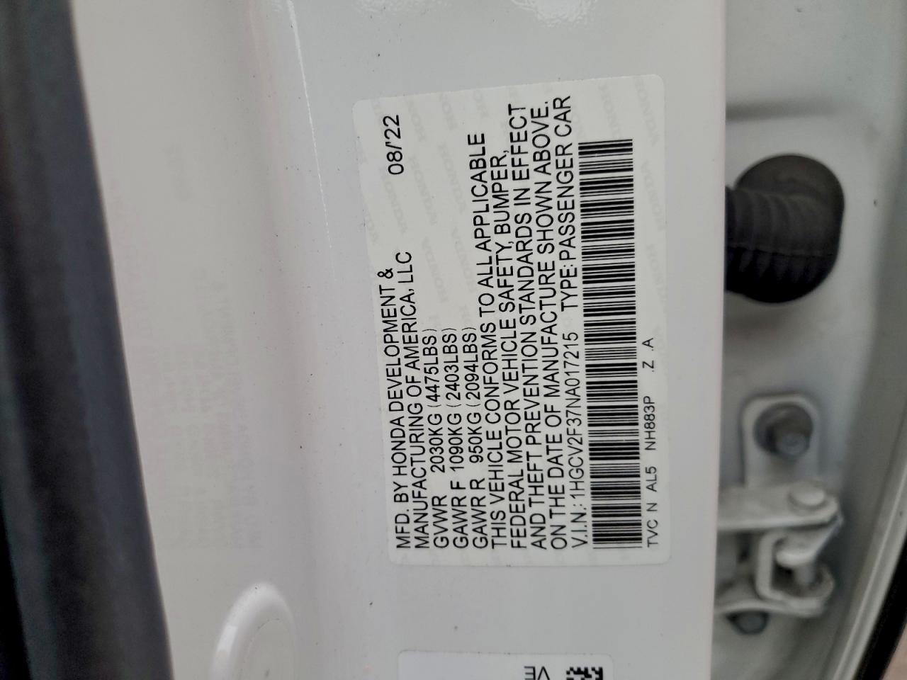 2022 HONDA ACCORD