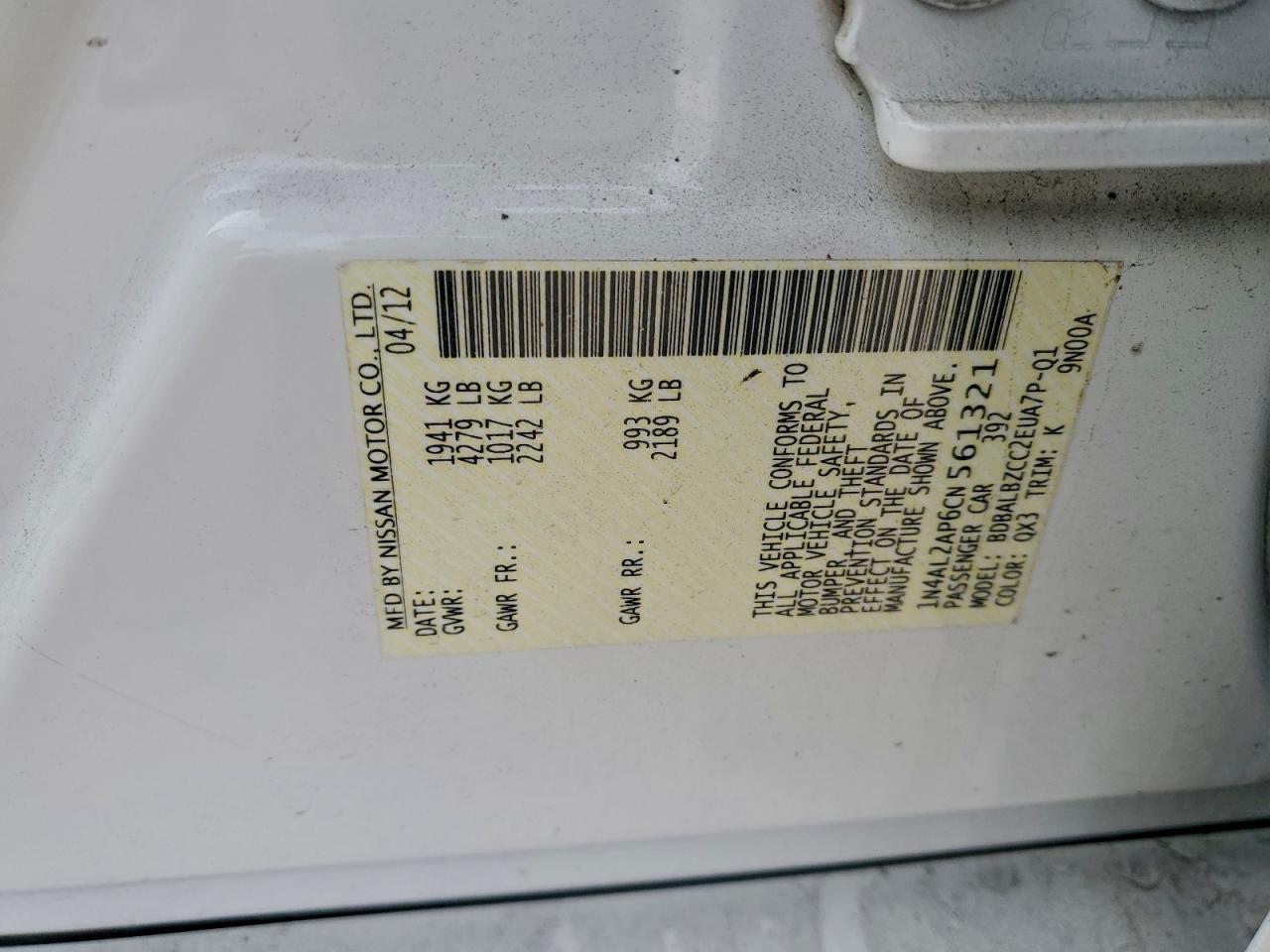 2012 NISSAN ALTIMA