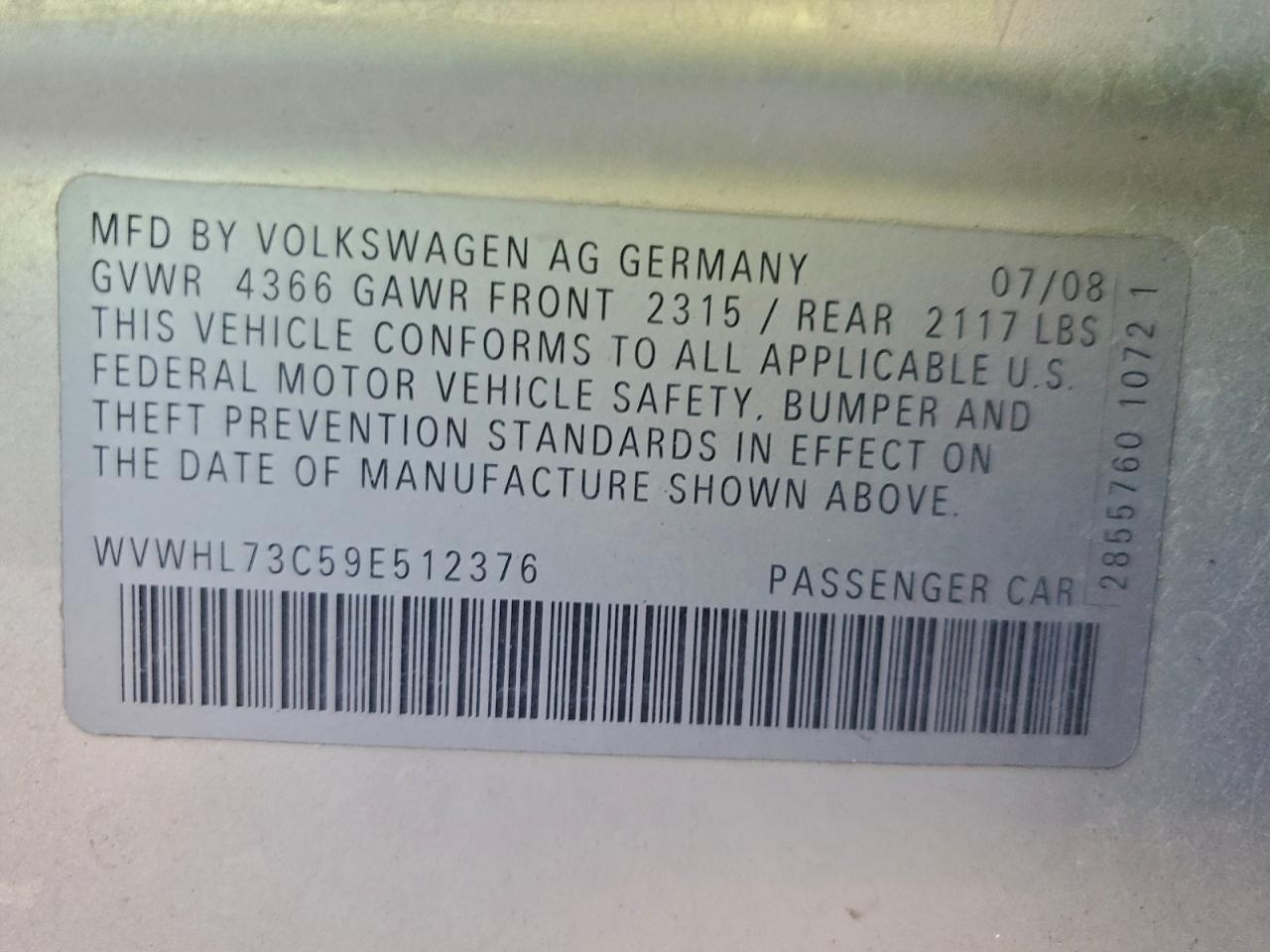 2009 VOLKSWAGEN CC