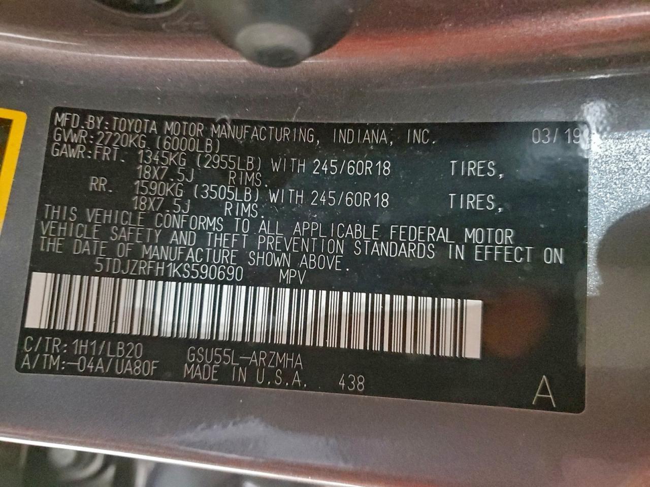 2019 TOYOTA HIGHLANDER