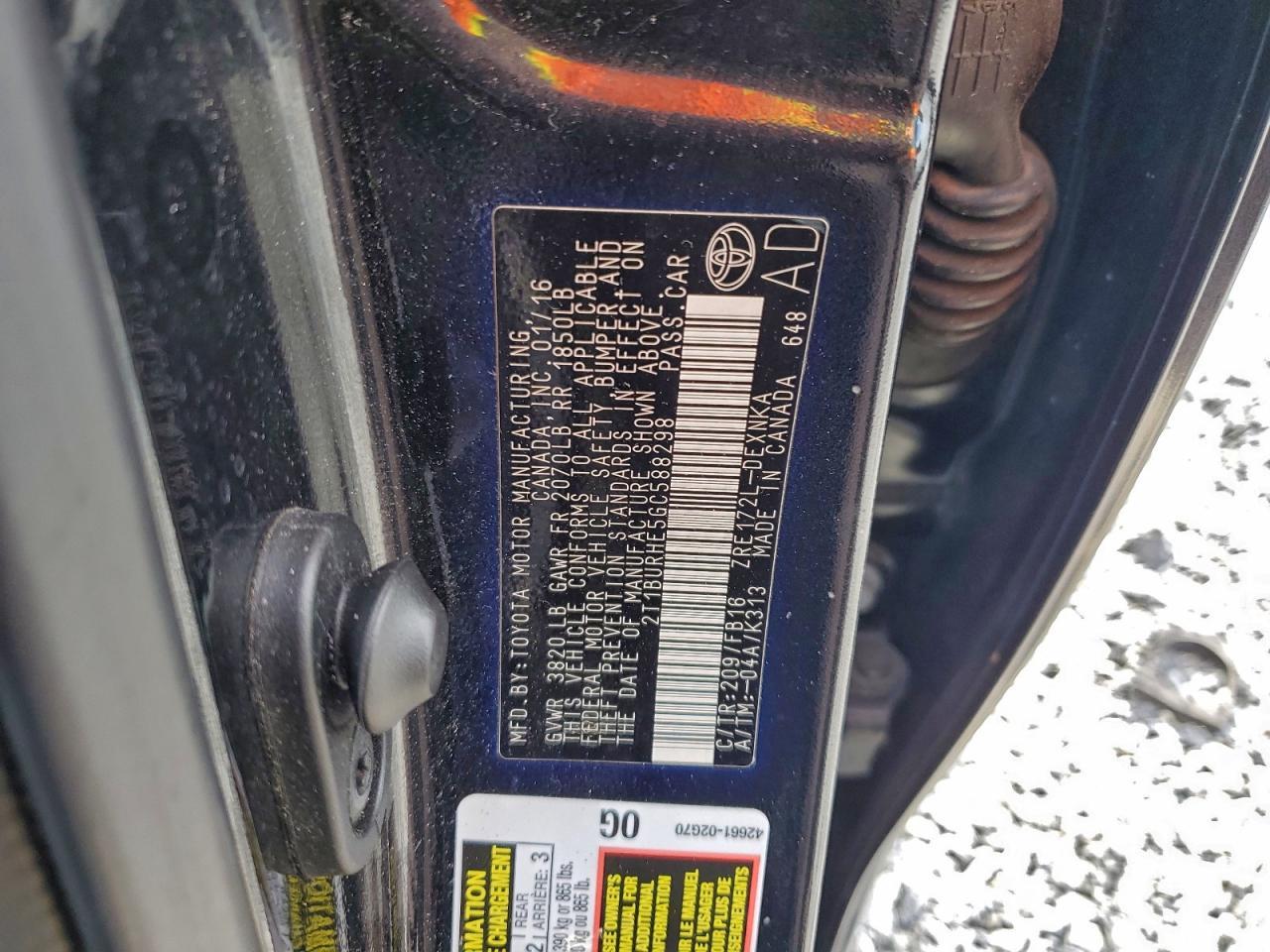 2016 TOYOTA COROLLA
