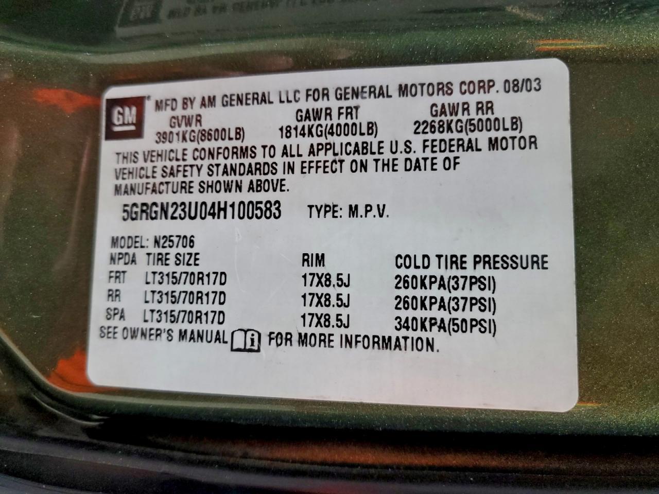 2004 HUMMER H2