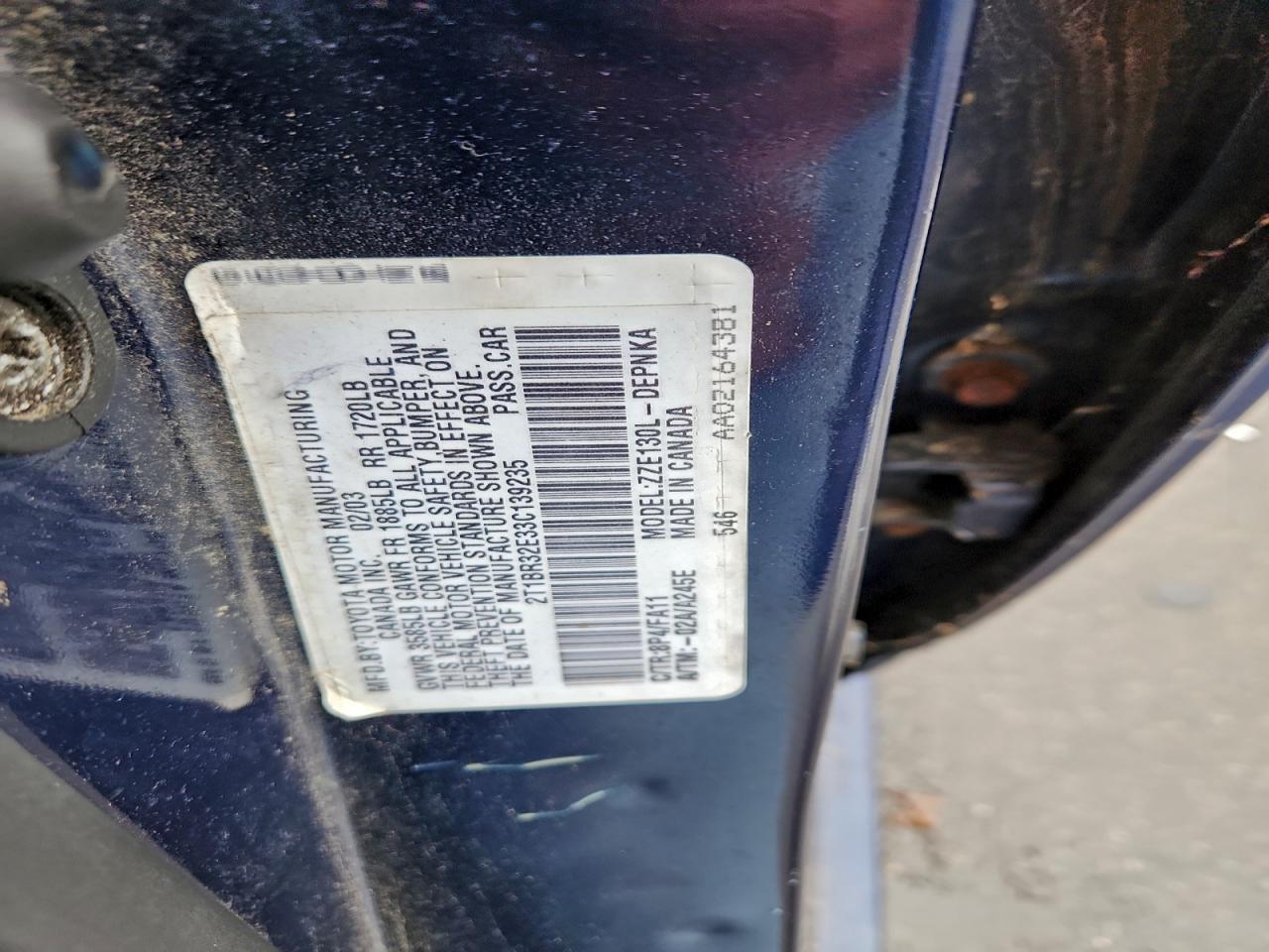 2003 TOYOTA COROLLA