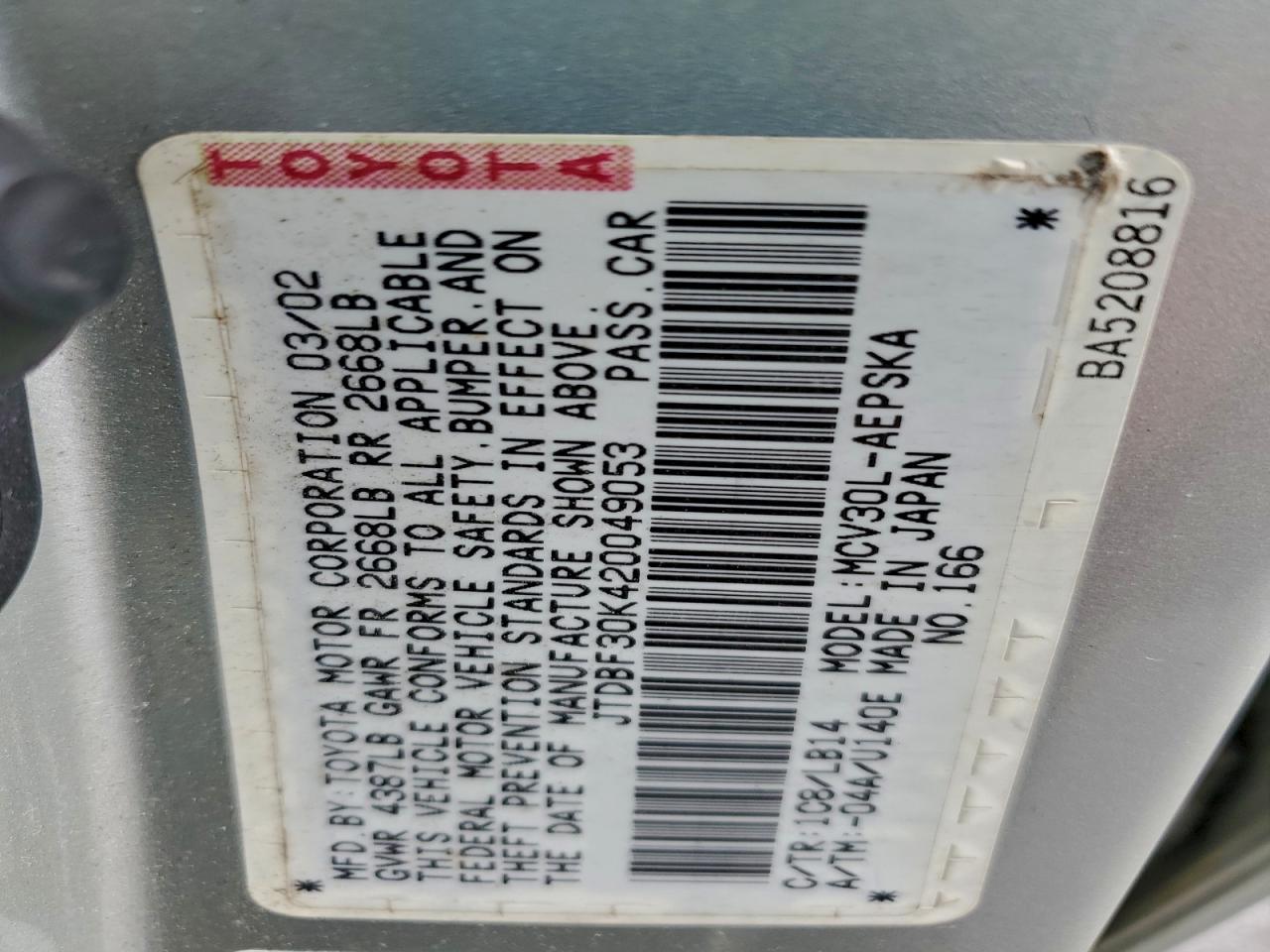 2002 TOYOTA CAMRY