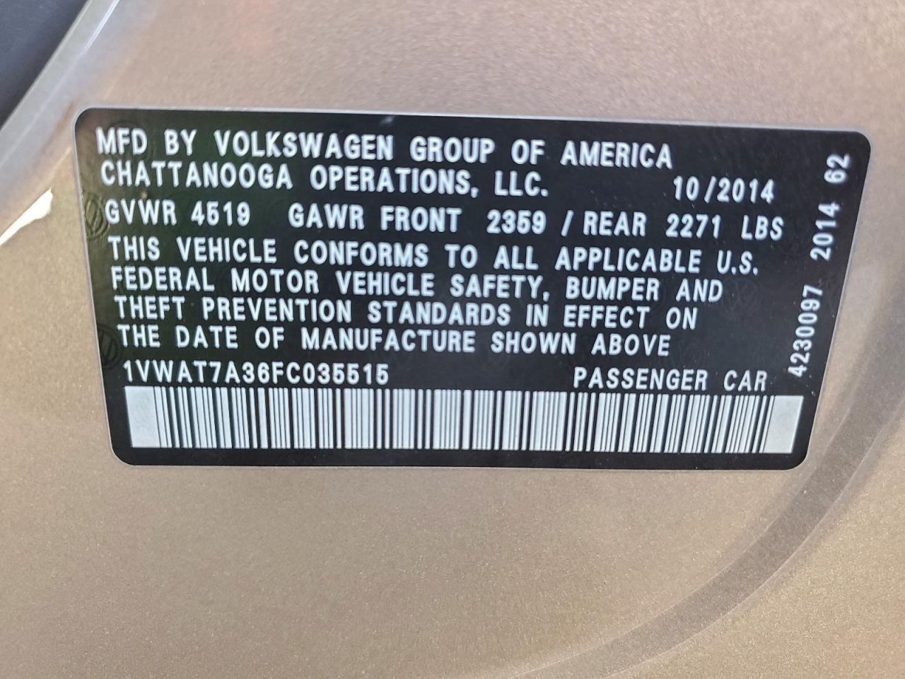 2015 VOLKSWAGEN Passat