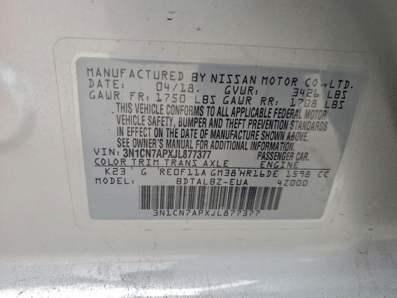 2018 NISSAN VERSA