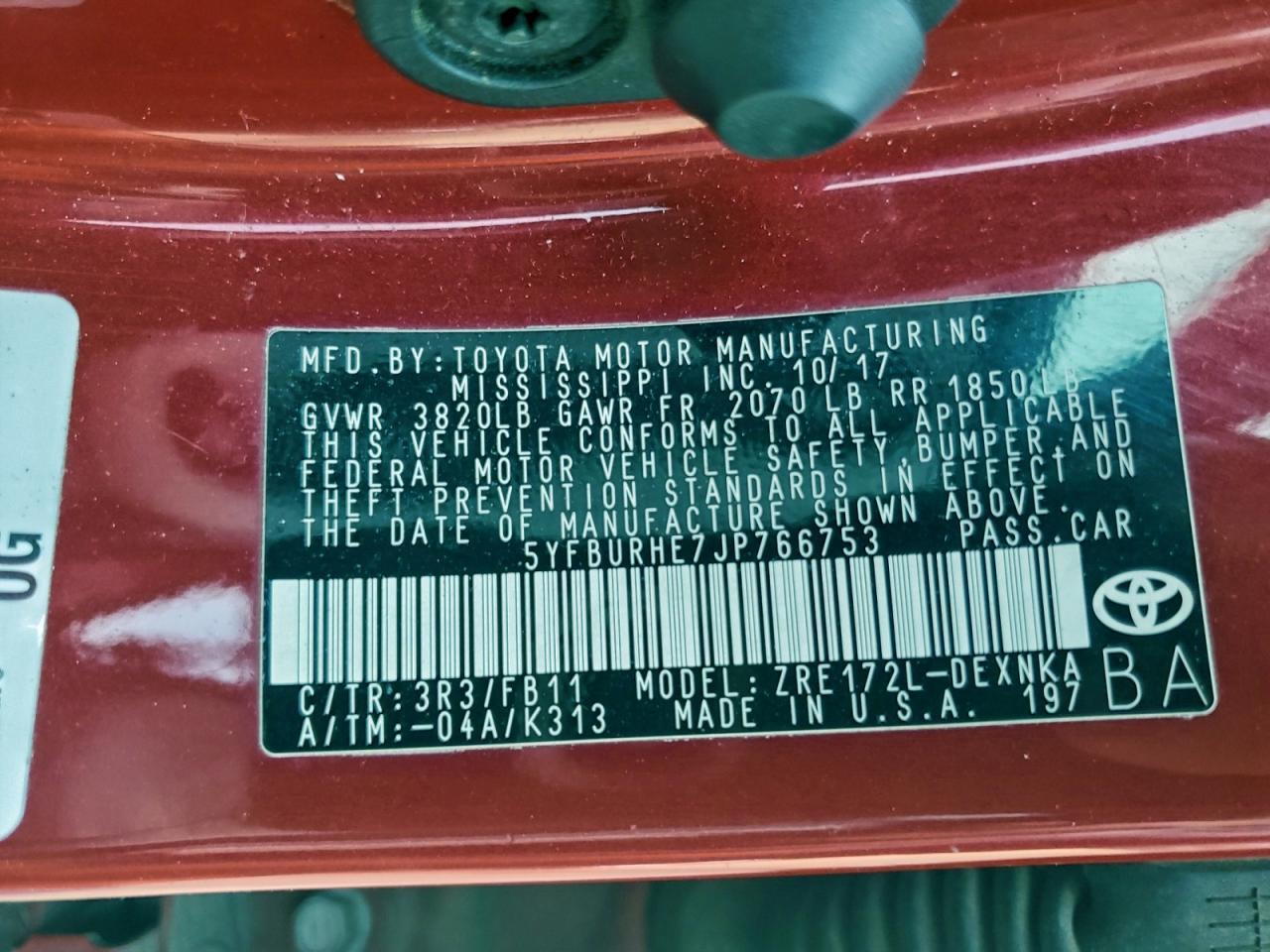 2018 TOYOTA COROLLA