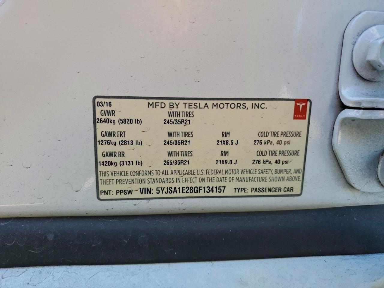 2016 TESLA MODEL S