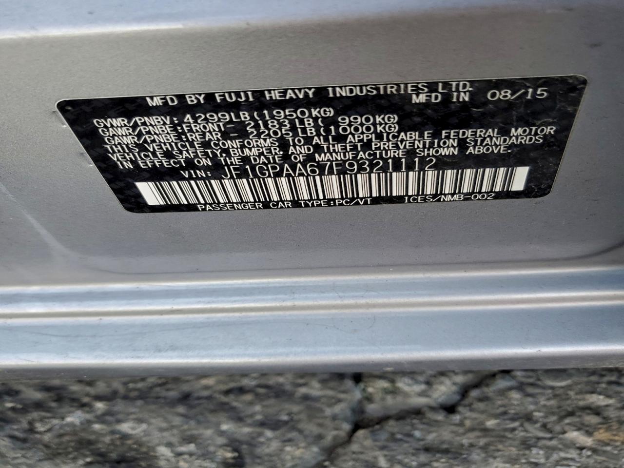 2015 SUBARU IMPREZA