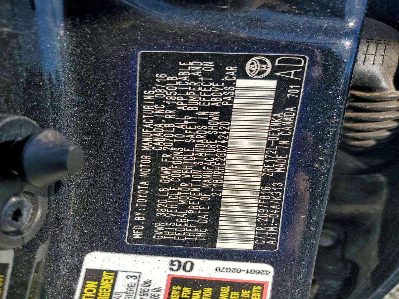 2016 TOYOTA COROLLA