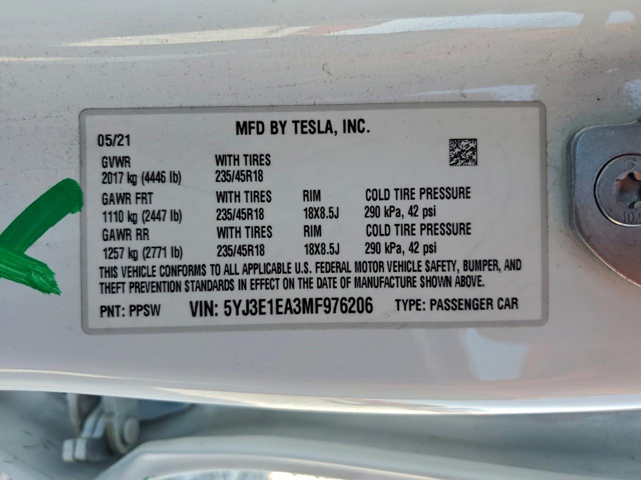 2021 TESLA MODEL 3